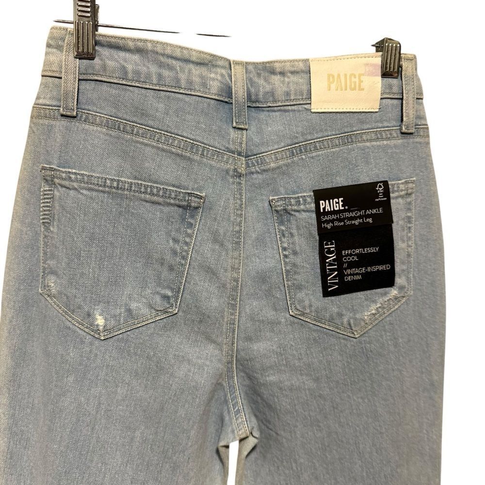 Revolve Paige SARAH STRAIGHT ANKLE High Rise Straight Leg Jeans Crash Destructed - Picture 6 of 8